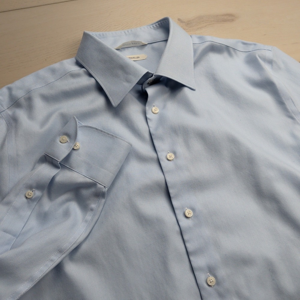 Suitsupply Traveller Dress Shirt Mens 17.5 44 Light Blue Slim Fit Cotton Button